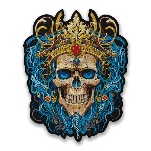 EMBROVERSE King Skull Large Patch - Royal Crown Skelett Design Embroidered Lich Necromantic Art Mystic Iron on Accessory for Jackets, 30.5 cmx38.9 cm von embroverse