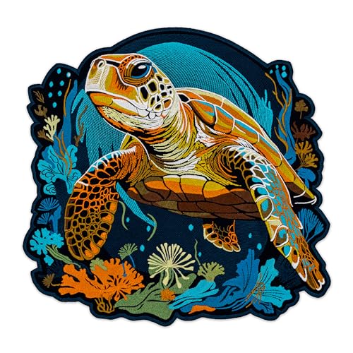 EMBROVERSE Lifelike Sea Turtle Large Back Patch - Realistic Oceanic Peaceful Animal Coral Reef Nature Marine Life Embroidered Iron on Jacket Decor 29.5 x 29.0 cm von embroverse