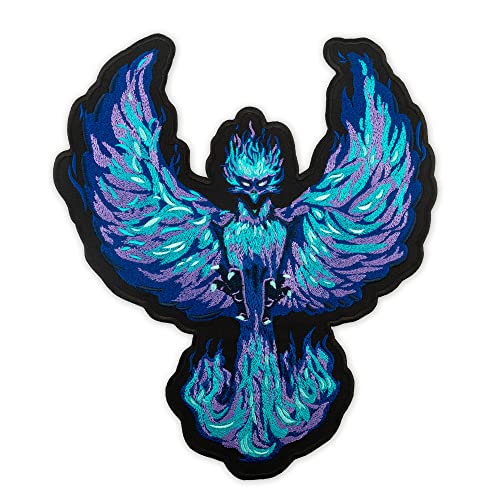 EMBROVERSE Lila Blau Phoenix Patch - Fire Mystic Bird - Bestickte Aufnäher zum Aufbügeln - Größe: 35,1 x 40,6 cm von embroverse