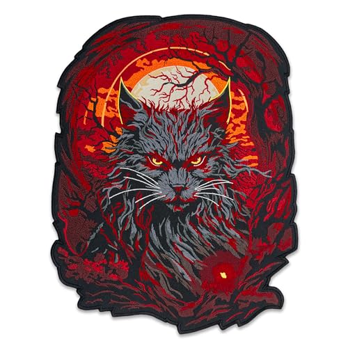 EMBROVERSE Mysterious Cat Großer bestickter Aufnäher – Blutmond Katze Rücken Jacke Zubehör, Dämonische Mitternachts-Wildkatze, Mystique Bügelapplikation, 25,4 x 33 cm EMBROVERSE Mysterious Cat Großer bestickter Aufnäher – Blutmond Katze Rücken Jacke Zubehör, Dämonische Mitternachts-Wildkatze, Mystique Bügelapplikation, 25,4 x 33 cm von embroverse
