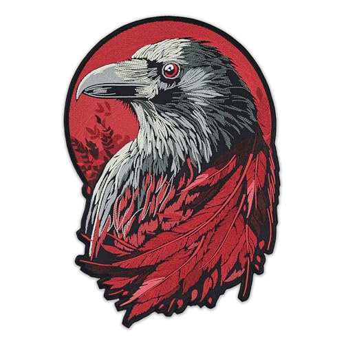 EMBROVERSE Mystic Raven Blood Moon Back Patch - Gothic Feathered Crow Premium Embroidered Iron On Statement Piece for Jackets - 25.4 cmx37.1 cm von embroverse