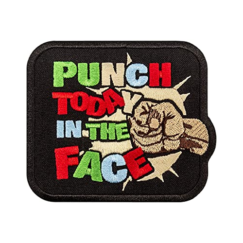 EMBROVERSE Punch Today in The Face Patch - Work Office Slogan Text Zitat - Bestickte Aufnäher zum Aufbügeln - Größe: 9,9 x 8,6 cm von embroverse