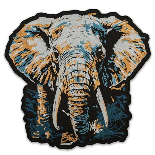 EMBROVERSE Realistischer Elefantenkopf großer bestickter Aufnäher – leistungsstarkes indisches Tier – exotische afrikanische Safari Wildlife Art Back Jacket Zubehör zum Aufbügeln, 34,5 x 33 cm EMBROVERSE Realistischer Elefantenkopf großer bestickter Aufnäher – leistungsstarkes indisches Tier – exotische afrikanische Safari Wildlife Art Back Jacket Zubehör zum Aufbügeln, 34,5 x 33 cm von embroverse