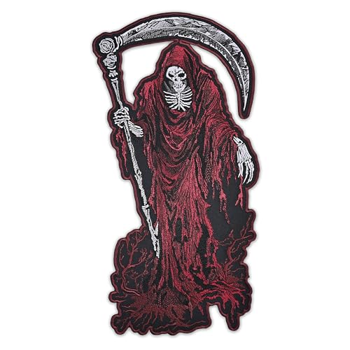 EMBROVERSE Roter Sensenmann bestickter Aufnäher – Gothic Todes-Sense große dunkle Kunst Cosplay Skelett Horror Applikation für Jacken Biker Westen zum Aufbügeln, 22,9 x 43,9 cm EMBROVERSE Roter Sensenmann bestickter Aufnäher – Gothic Todes-Sense große dunkle Kunst Cosplay Skelett Horror Applikation für Jacken Biker Westen zum Aufbügeln, 22,9 x 43,9 cm von embroverse