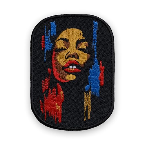 EMBROVERSE Schwarzes Mädchen Portrait bestickter Aufnäher – ovales Bügelbild mit kräftigen Pinselstrichfarben für Jeansjacken, Festivaltaschen und Streetwear DIY 2,8 × 9,4 cm EMBROVERSE Schwarzes Mädchen Portrait bestickter Aufnäher – ovales Bügelbild mit kräftigen Pinselstrichfarben für Jeansjacken, Festivaltaschen und Streetwear DIY 2,8 × 9,4 cm von embroverse