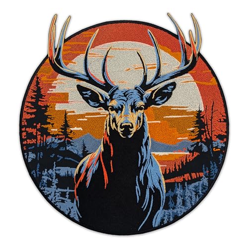 EMBROVERSE Sonnenuntergang Hirsch Großer Rückenaufnäher - Gesticktes realistisches edles Tier, wilder Wald Naturgeist, Outdoor-Abenteuer, Bügeljacken-Zubehör, 29,2 x 30,5 cm EMBROVERSE Sonnenuntergang Hirsch Großer Rückenaufnäher - Gesticktes realistisches edles Tier, wilder Wald Naturgeist, Outdoor-Abenteuer, Bügeljacken-Zubehör, 29,2 x 30,5 cm von embroverse