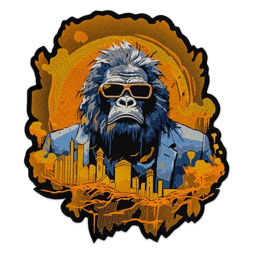 EMBROVERSE Urban Gorilla Boss bestickter großer Aufnäher – luxuriöser cooler Affen-Stadtbildhintergrund, Street-Style, zum Aufbügeln auf der Rückseite, Jacken-Zubehör, 31,9 x 35,6 cm von embroverse