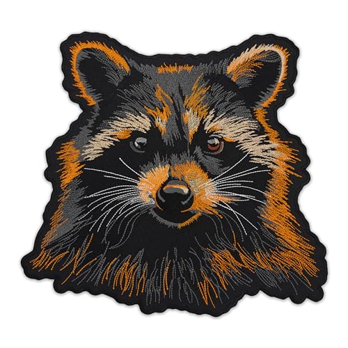 EMBROVERSE Waschbär Gesicht großer Rückenaufnäher – bestickt realistisch Nacht Wald Wildtier lebendige Outdoor Wildlife Abenteuer Bügeljacke Zubehör 30,5 x 27,9 cm von embroverse