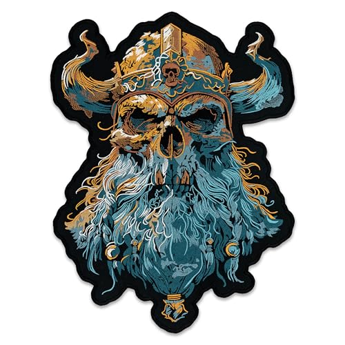 EMBROVERSE Wikinger Totenkopf bestickter Rückenaufnäher - Großer Aufnäher zum Aufbügeln Nordischer Krieger Totenkopf Bart Gothic Biker Premium Jacke Zubehör 25,4 x 31,8 cm von embroverse