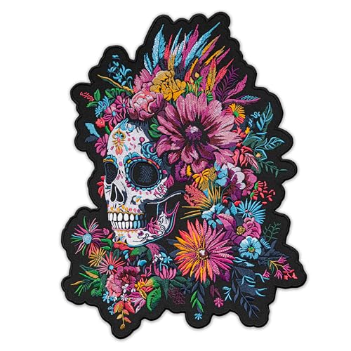 EMBROVERSE Wildflower Sugar Skull Large Embroidered Back Patch - Día de Los Muertos Floral Calavera Santa Muerte Bügelapplikation für Jacken, Westen, Kostüme & Festival Wear, 21 × 30 cm EMBROVERSE Wildflower Sugar Skull Large Embroidered Back Patch - Día de Los Muertos Floral Calavera Santa Muerte Bügelapplikation für Jacken, Westen, Kostüme & Festival Wear, 21 × 30 cm von embroverse