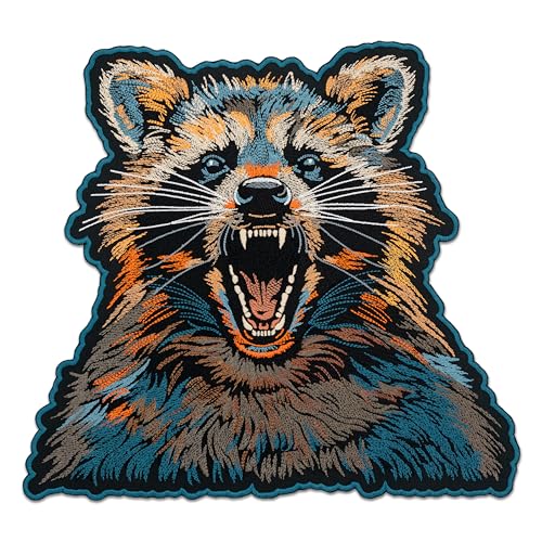 Großer bestickter Aufnäher mit wildem Tiergesicht, Motiv: wildes Tiergesicht, Outdoor-Wald, Wildtier-Abenteuer, zum Aufbügeln auf der Rückseite, Jacke, Zubehör, 20,3 x 19,6 cm Großer bestickter Aufnäher mit wildem Tiergesicht, Motiv: wildes Tiergesicht, Outdoor-Wald, Wildtier-Abenteuer, zum Aufbügeln auf der Rückseite, Jacke, Zubehör, 20,3 x 19,6 cm von embroverse
