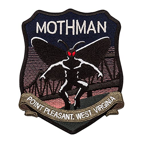 Stickerei-Flicken mit Aufschrift „Mothman“, bestickt, Aufschrift „Pleasant West Virginia“, 10,5 x 12,6 cm von embroverse