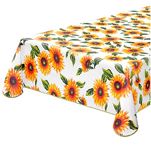 Emmevi Küchentischdecke, Fleckenabweisend, Plastifizierte, Sonnenblumen, 120 x 160 cm, Weiß von emmevi