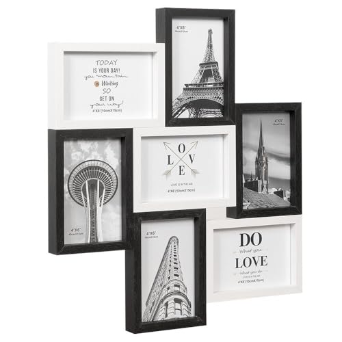 emmevi Mehrfach-Bilderrahmen Mosaik Holz MDF Fotorahmen Wand Weiß Schwarz 7 Fotos 10 x 15 cm emmevi Mehrfach-Bilderrahmen Mosaik Holz MDF Fotorahmen Wand Weiß Schwarz 7 Fotos 10 x 15 cm von emmevi
