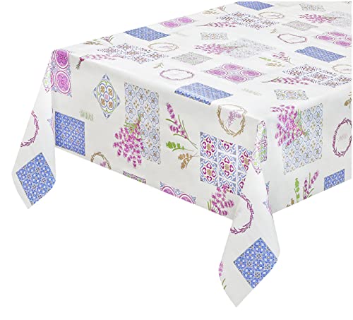 emmevi Schmutzabweisende Wachstuch-Tischdecke im Shabby-Chic-Stil, kunststoffbeschichtet, Rückseite mit Plüsch, in 12 Größen erhältlich, Modell Favola 305, 140 x 120 cm von emmevi