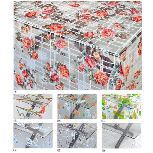 emmevi Transparente Tischdecke, modern, schmutzabweisend, verschiedene Größen, kunststoffbeschichtet, PVC-Kunststoff, Modell Kristal bedruckt (F) 140 x 120 cm von emmevi