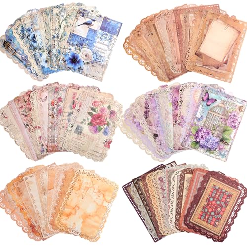 66 Blatt Spitzenkanten, Scrapbook-Papier-Set, 6 Packungen, Vintage, dekoratives Papier, Scrapbooking-Zubehör für Briefschreiben, Hintergrund, Schreibwaren, Ephemera für Junk-Journaling von emmoolife
