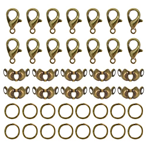 emperoch 100 Stück Schmuckherstellungs Zubehör, VerschlüSse für ArmbäNder Schmuckzubehör Set, Enthält Biegeringe und Crimpenden, Karabiner Verschluss, für Armband Halsketten DIY (Antikes Cyan) von emperoch