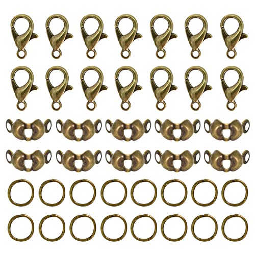 100 Stück Schmuckherstellungs Zubehör, VerschlüSse für ArmbäNder Schmuckzubehör Set, Enthält Biegeringe und Crimpenden, Karabiner Verschluss, für Armband Halsketten DIY (Antikes Cyan) von emperoch