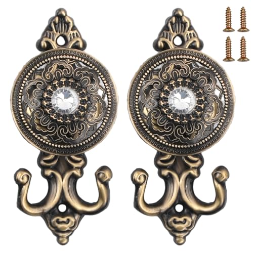 2st Metall Vorhanghalter Garderobenhaken, Garderobenhaken Vintage, Massive Antik Doppel Haken Antikes Cyan, Vorhanghalter Für Gardinen Raffhalter mit Strass-Blume Haken, zum Aufhängen von Vorhängen 2st Metall Vorhanghalter Garderobenhaken, Garderobenhaken Vintage, Massive Antik Doppel Haken Antikes Cyan, Vorhanghalter Für Gardinen Raffhalter mit Strass-Blume Haken, zum Aufhängen von Vorhängen von emperoch