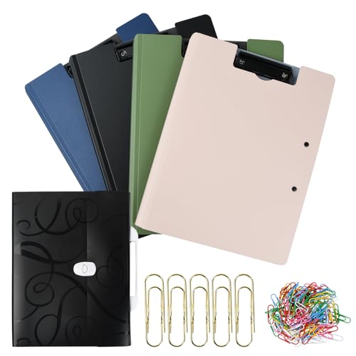 4 Stück Kunststoff Klemmbrett, A4 Klemmbrett Ordner, Kunststoff Ordner Foldover Clip Boards Klemmbrett mit Deckel Klemmbrettmappe, Geeignet für Büroangestellte Studenten Lehrer Büro Blumen von emperoch