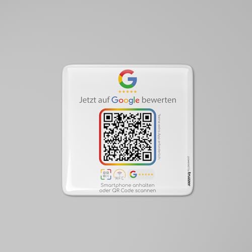 Google Review Boost Sticker – NFC & QR Code – Action Plate Weiß – mehr Bewertungen für Dein Business (Schwarz) von empfehlio