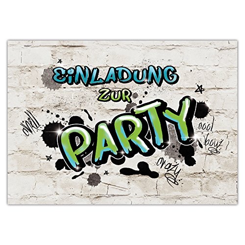 10 EINLADUNGEN zum Geburtstag PARTY GRAFFITI/Einladungskarten zur Party/Einladungskarten Kindergeburtstag von emufarm
