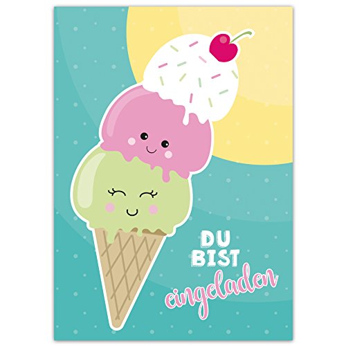 emufarm 10 Einladungskarten zum Geburtstag EIS PARTY/Einladung zum Eis essen gehen/Eiscremeparty/Einladung Kindergeburtstag Sommer von emufarm