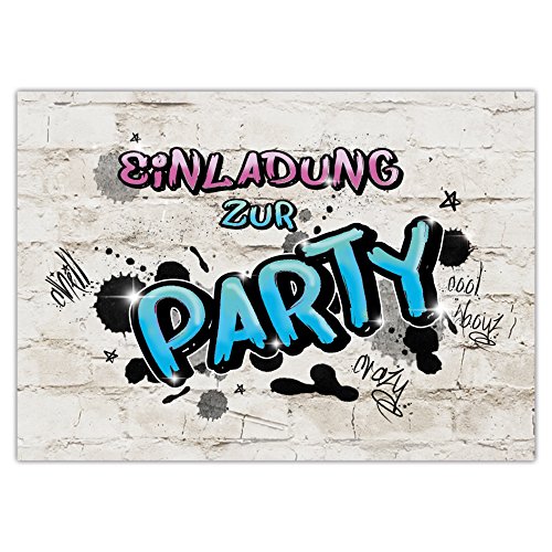 emufarm 10 PARTYEINLADUNGEN zum Geburtstag GRAFFITI für Mädchen/Geburtstagsparty/Einladungskarten zur Party/Partyeinladungen von emufarm