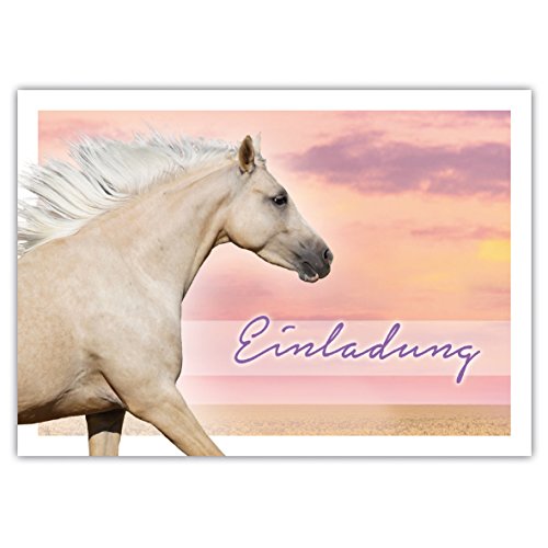 10 Pferdeeinladungen zum Geburtstag"PALOMINO" / Einladung mit Pferd für Mädchen/Einladungskarten Pferd/Pferdegeburtstag von emufarm