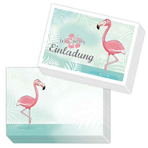 emufarm 10 EINLADUNGEN zum Kindergeburtstag Flamingo inklusive 10 passende Umschläge/Einladungskarten für Mädchen/Einladung Flamingo von emufarm