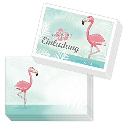 emufarm 10 EINLADUNGEN zum Kindergeburtstag Flamingo inklusive 10 passende Umschläge / Einladungskarten für Mädchen / Einladung Flamingo von emufarm