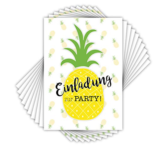 emufarm 10 EINLADUNGSKARTEN zum Kindergeburtstag Ananas / Poolparty Kindergeburtstag, Gartenparty, Sommerparty, Cocktailparty, von emufarm