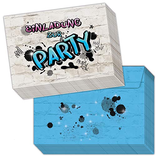 emufarm 10 "Graffiti Einladungen zur Party für Mädchen in pink inklusive 10 passender Umschläge / Einladungskarten für Teens / Coole Einladungskarten für Girls / Einladung Party von emufarm