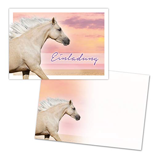 emufarm 10 Pferde Einladungskarten für Mädchen Palomino inklusive 10 passende Umschläge / Einladungen Pferd Einladungskarten Pferde Kindergeburtstag von emufarm
