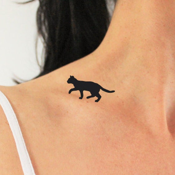 3 Temporäre Tattoos Einer Katze, Die Auf Meiner Schulter Läuft/Temporäres Katzen-Silhouetten-Tattoo Geschenk Für Katzenliebhaber von encredelicate