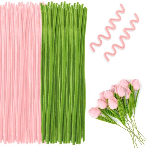 Pfeifenputzer Zum Basteln,Pfeifenreiniger Grün,Chenilledraht,Pfeifenputzer Zum Basteln Rosa,Pfeiffenreiniger,200 Stück von enithElite