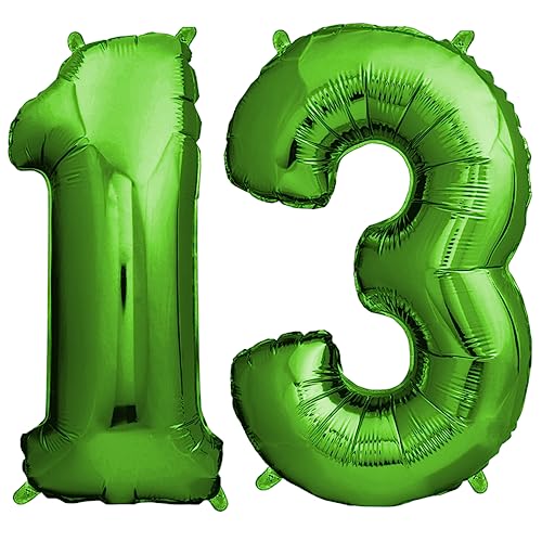 envami® Deko 13 Geburtstag Junge - Grün 101CM - Ballon Zahl Luftballon 13. Geburtstag - Zahlen Luftballon Geburtstagsdeko 13 Junge - Folienballon 13 Junge - 13 Jahre Geburtstag Junge - Helium von envami