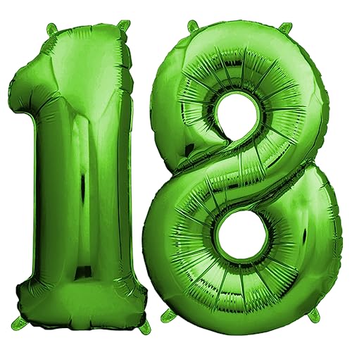 envami® Deko 18 Geburtstag Junge - Grün 101CM - Ballon Zahl Luftballon 18. Geburtstag - Zahlen Luftballon Geburtstagsdeko 18 Junge - Folienballon 18 Junge - 18 Jahre Geburtstag Junge - Helium von envami