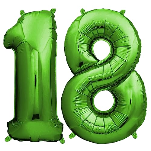 Envami® Deko 18. Geburtstag Junge - Grün 101CM - Ballon Zahl Luftballon - Zahlen Folienballon Geburtstagsdeko - 18 Jahre - Helium von envami