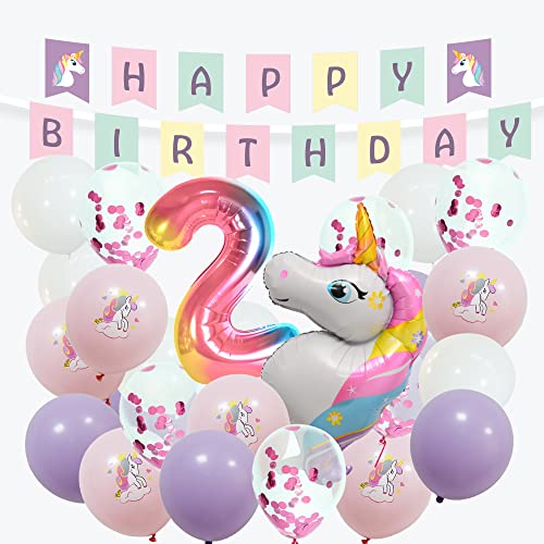 envami® Einhorn Deko 2 Geburtstag I 32 Stk. - Einhorn Luftballon Helium - Deko 2 Geburtstag Mädchen - Luftballon 2 Geburtstag - Geburtstagsdeko 2 Mädchen - Einhorn Kindergeburtstag - Folienballon 2 von envami