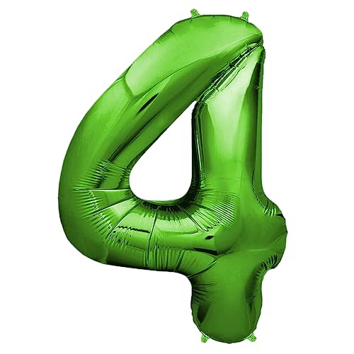 envami® Deko 4 Geburtstag Junge - Grün 101CM - Ballon Zahl Luftballon 4. Geburtstag - Zahlen Luftballon Geburtstagsdeko 4 Junge - Folienballon 4 Junge - 4 Jahre Geburtstag Junge - fliegt mit Helium von envami