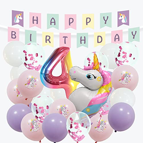 envami® Einhorn Deko 4 Geburtstag I 32 Stk. - Einhorn Luftballon Helium - Deko 4 Geburtstag Mädchen - Luftballon 4 Geburtstag - Geburtstagsdeko 4 Mädchen - Einhorn Kindergeburtstag - Folienballon 4 von envami
