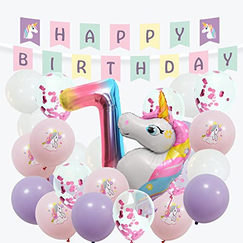 envami® Einhorn Deko 7 Geburtstag I 32 Stk. - Einhorn Luftballon Helium - Deko 7 Geburtstag Mädchen - Luftballon 7 Geburtstag - Geburtstagsdeko 7 Mädchen - Einhorn Kindergeburtstag - Folienballon 7 von envami