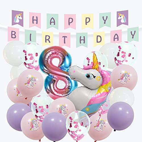 envami® Einhorn Deko 8 Geburtstag I 32 Stk. - Einhorn Luftballon Helium - Deko 8 Geburtstag Mädchen - Luftballon 8 Geburtstag - Geburtstagsdeko 8 Mädchen - Einhorn Kindergeburtstag - Folienballon 8 von envami