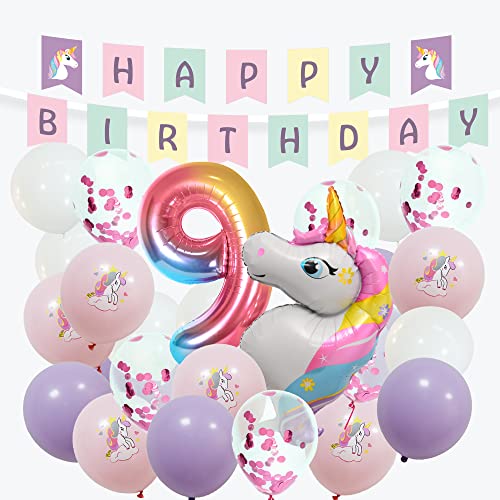 envami® Einhorn Deko 9 Geburtstag I 32 Stk. - Einhorn Luftballon Helium - Deko 9 Geburtstag Mädchen - Luftballon 9 Geburtstag - Geburtstagsdeko 9 Mädchen - Einhorn Kindergeburtstag - Folienballon 9 von envami