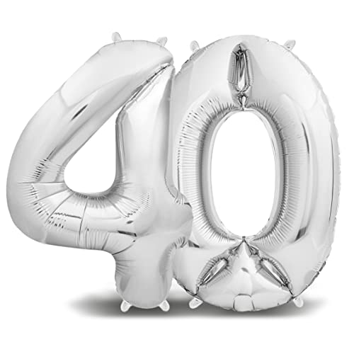 envami® Folienluftballon Zahl Silber - 100 cm - Riesen Zahlenballon - Fliegt mit Helium - Luftballon Zahl Geburtstag - Geburtstagsdekoration - Deko Geburtstag (40 einzeln) von envami