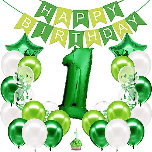 envami® Geburtstagsdeko Jungen Grün Zahl 1. Geburtstag Junge Happy Birthday Deko Geburtstag Junge Folienballon 1 Luftballon 1. Geburtstag Kindergeburtstag Deko 1. Geburtstag Junge von envami