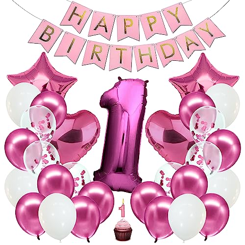 envami® Geburtstag Mädchen Happy Birthday Deko Geburtstag Mädchen Geburtstagsgirlande Folienballon 1 Luftballon 1. Geburtstag Kindergeburtstag Deko 1. Geburtstag Mädchen von envami