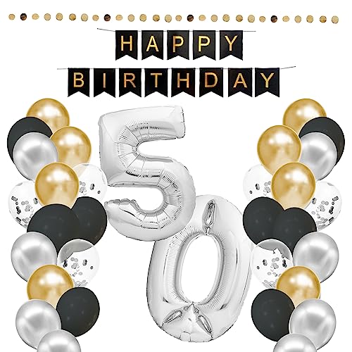 envami® Geburtstagsdeko 50 Geburtstag Deko - 50. Geburtstag Männer Frauen - Party Deko - Luftballons 50 Geburtstag - Happy Birthday Girlande Ballons - Birthday Decorations - Geburtstag Mann Frau von envami